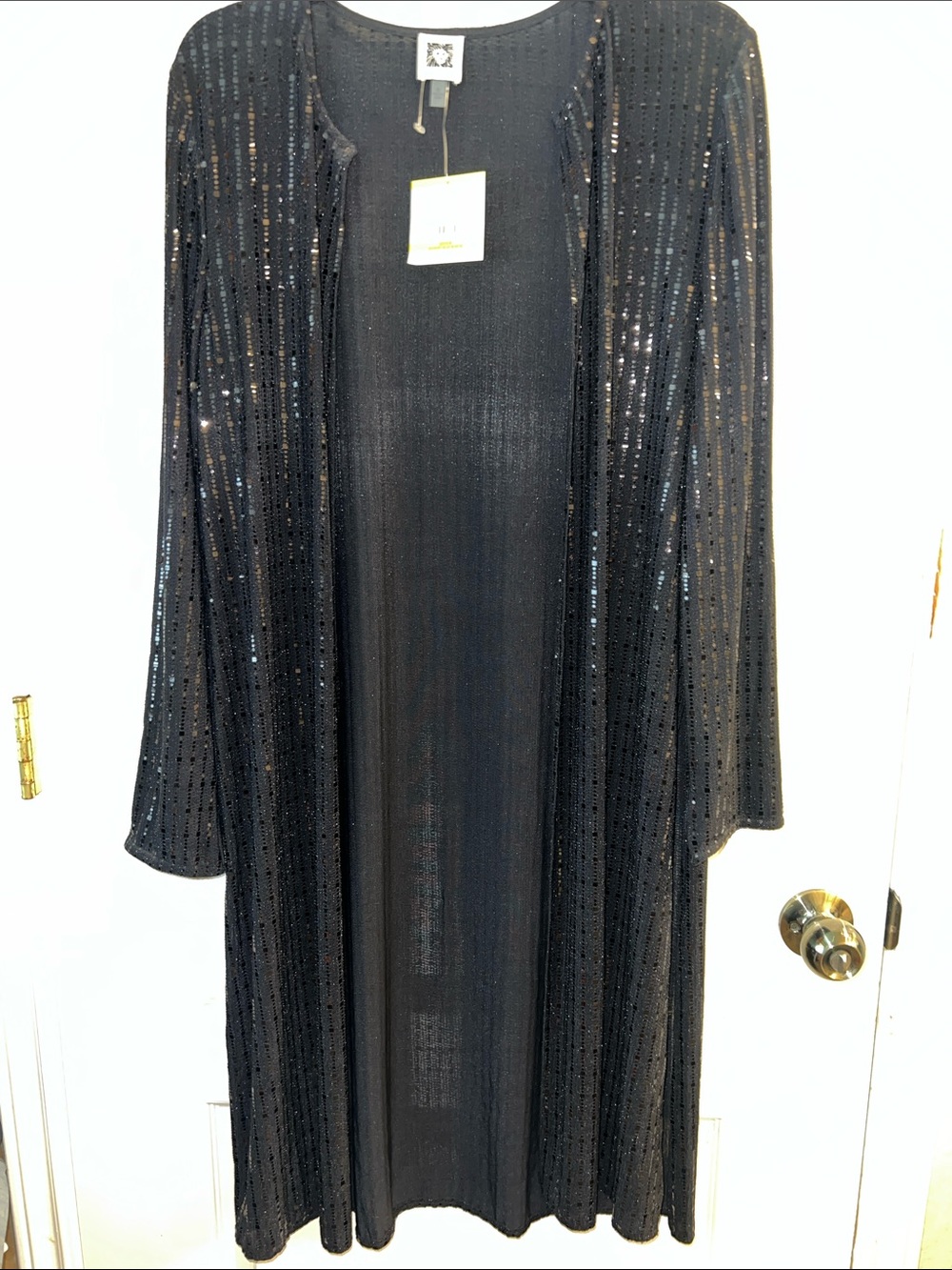 Anne Klein Black Sequin Long Cardigan